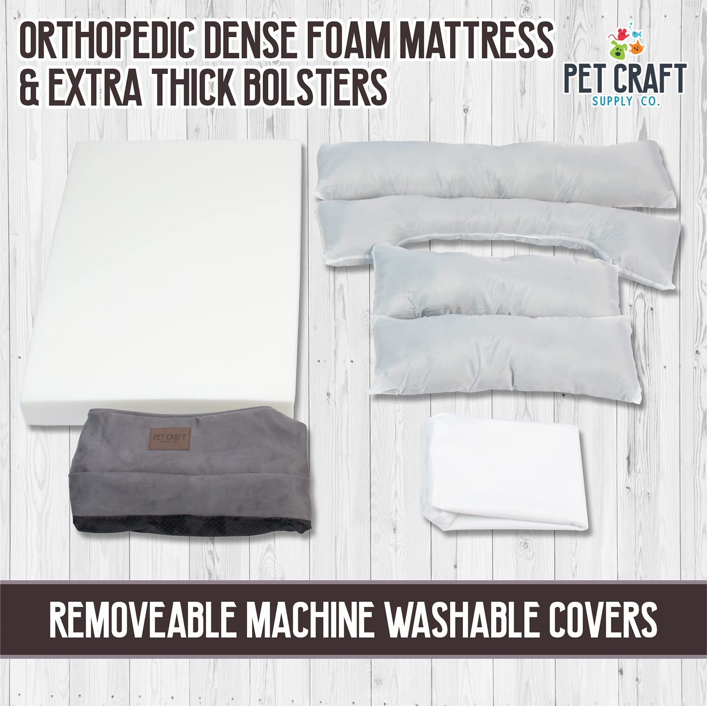 Pet Craft Supply Premium Orthopedic Lounger Dog Bed Sofa Style Couch Removable Washable Cover Joint Arthritis Relief Bolster Headrest Pet Bed for Small Dogs Medium Large Breed Dogs, Cream (8730)