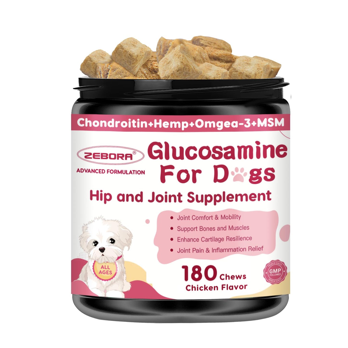 Glucosamine for Dogs - Joint Supplement for Dogs with Chondroitin, MSM, Omega 3, Hemp, Turmeric for Dog Joint Pain Relief, Dog Joint Supplement with Calcium Support Cartilage & Bone Health, 180 Chews