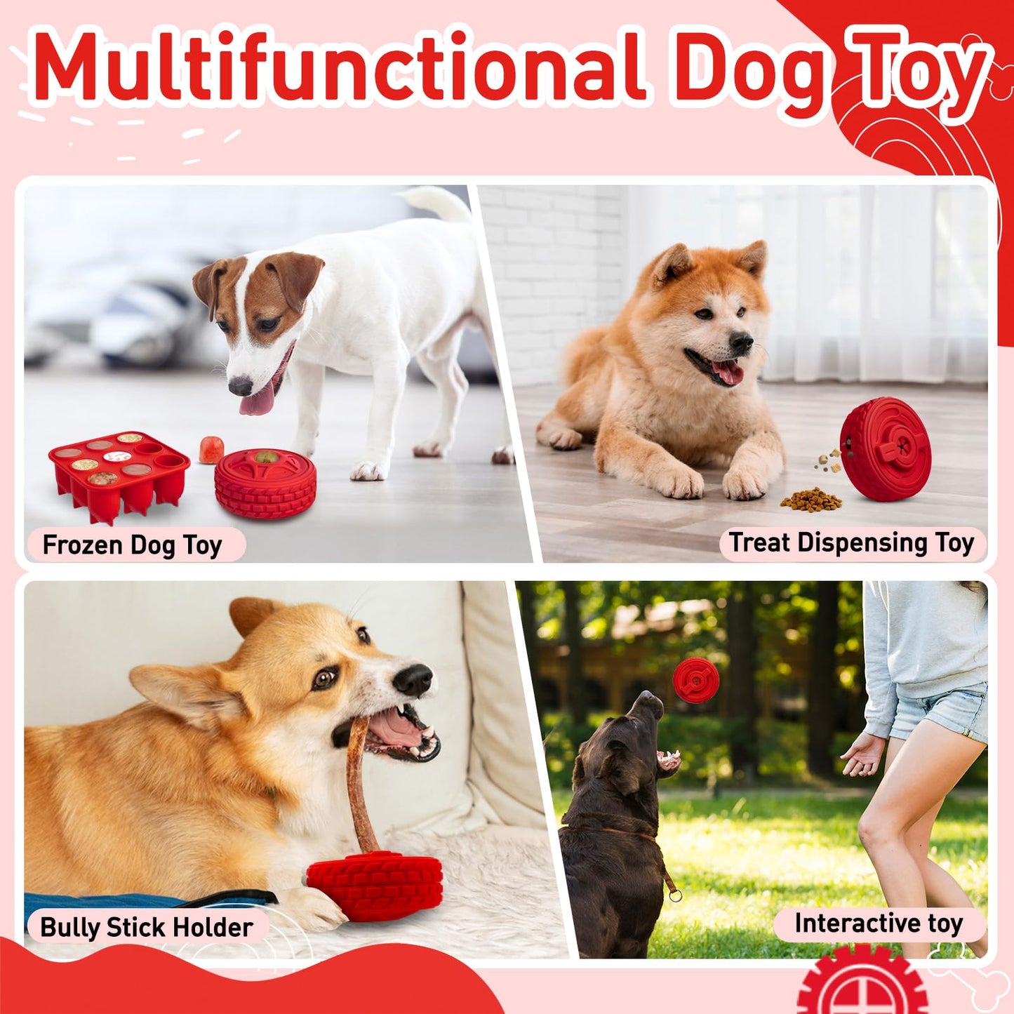 Hanshengday Frozen Dog Toy to Keep Them Busy, Interactive Treat Dispensing Dog Toy, Indestructible Chew Toy for Aggressive Chewers and Large Dogs, Durable Rubber Bully Stick Holder