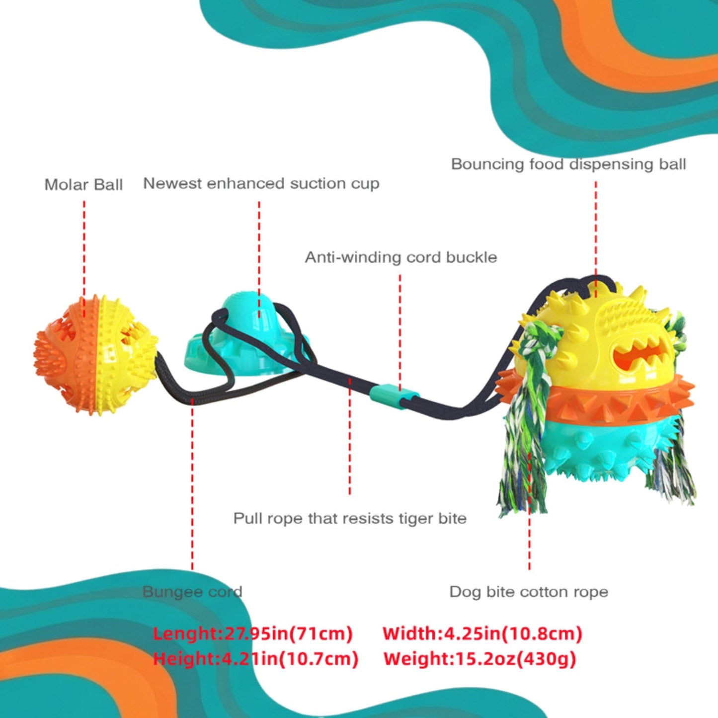 Dog Chew Toy for Aggressive Chewers – Dual Ball Suction Cup Rope Toy, Durable Food Dispensing Puzzle for Boredom Relief, Puppy Training & Teething Toy for Dental Health