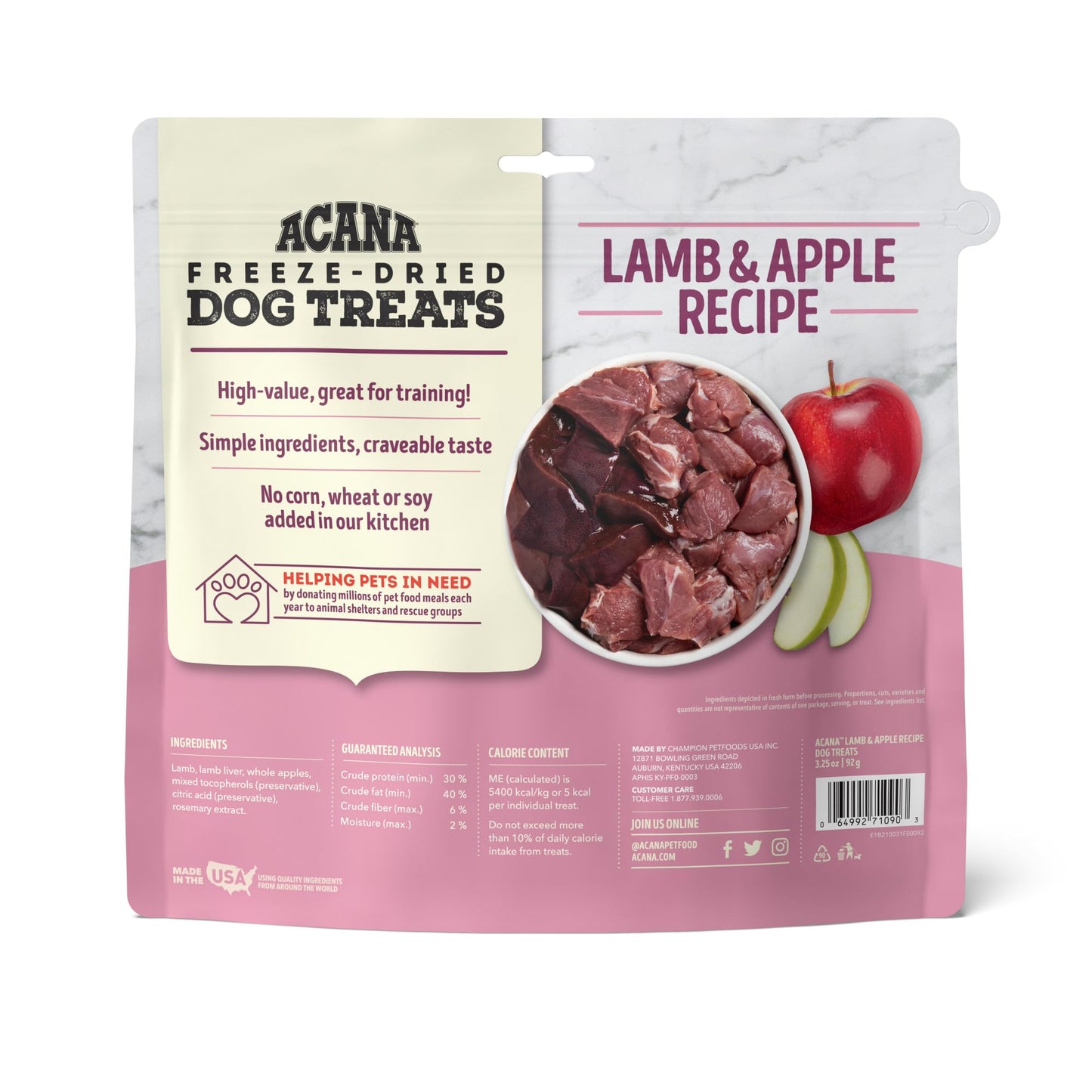 ACANA Singles Grain Free Dog Treats Limited Ingredients & Freeze-Dried Lamb & Apple Recipe 3.25oz Bag