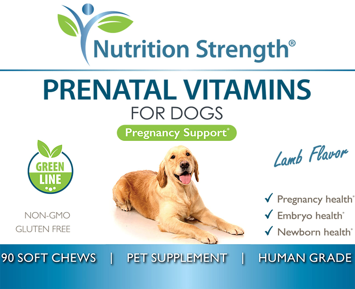 Nutrition Strength Prenatal Vitamins for Dogs to Support Development of Healthy Puppies, Promote Milk Production, with Folic Acid, Iron, Zinc, Iodine, B Vitamins for Pregnant Dogs, 90 Soft Chews