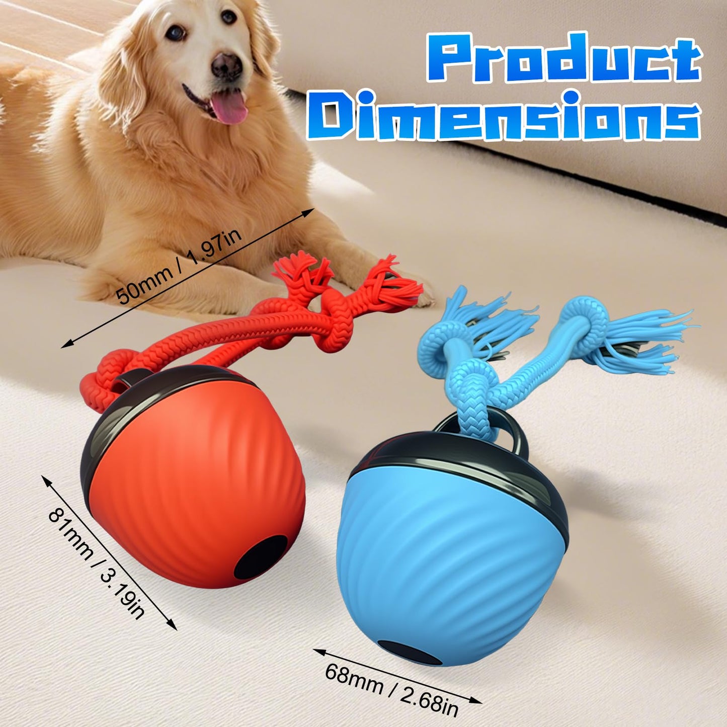 Interactive Dog Toys Ball, 2025 Smart Pet Puppy Ball with Ropes for Indoor Dogs, Path Electric Automatic Moving and Rolling Dogs Toy for Small Medium Large Dogs Daily Training (Red)