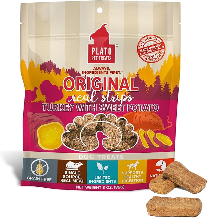 PLATO Original Real Strips Turkey & Sweet Potato Recipe 3oz, Natural