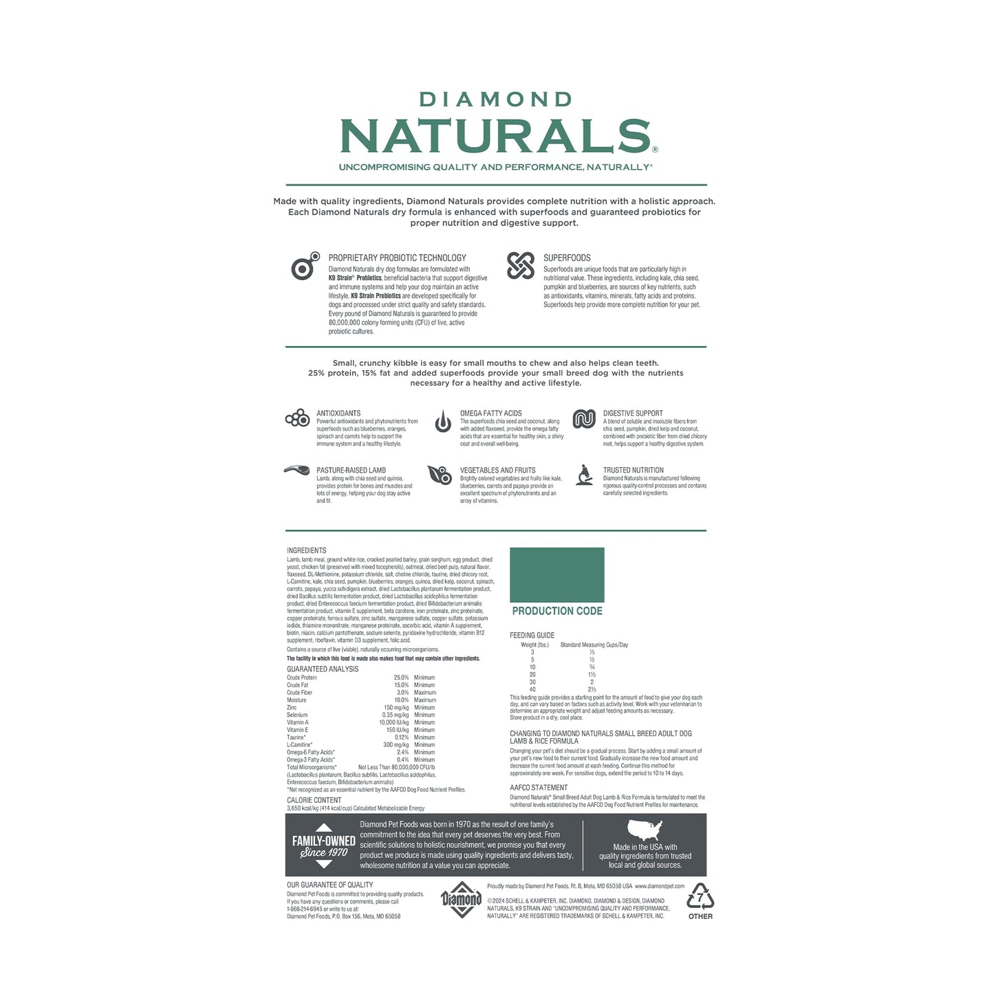 Diamond Naturals Small Breed Lamb and Rice Formula Adult Dry Dog Food with High Quality Lean Protein from Real Lamb, Specially for Small Breed Dogs 18lb