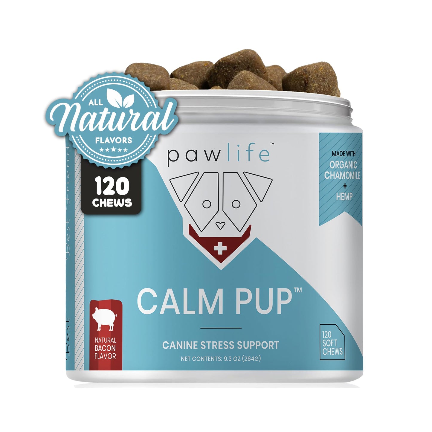 pawlife Hemp Dog Calming Chews - Anxiety Relief Treats, 120 Calming Treats for Dogs, Calm Pup Dog Anxiety Relief & Joint Support, Oil Infused Calming Chews for Dogs Anxiety (Bacon Flavor)