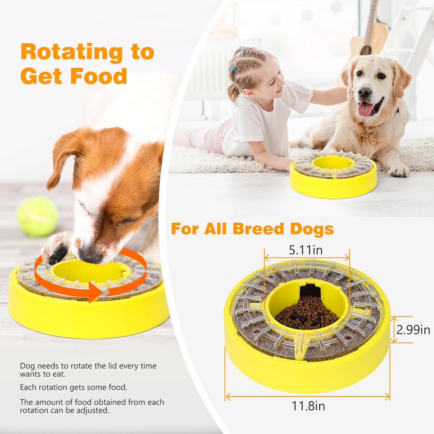 11.8In Dog Puzzle Toy Feeder Rotate Lid Slow Feeder Dog Bowl for All Puppy Puzzle Brain Games Puppy Game Toy Level 2 Keep Busy Food Treat Dispensing Slow Down Eating