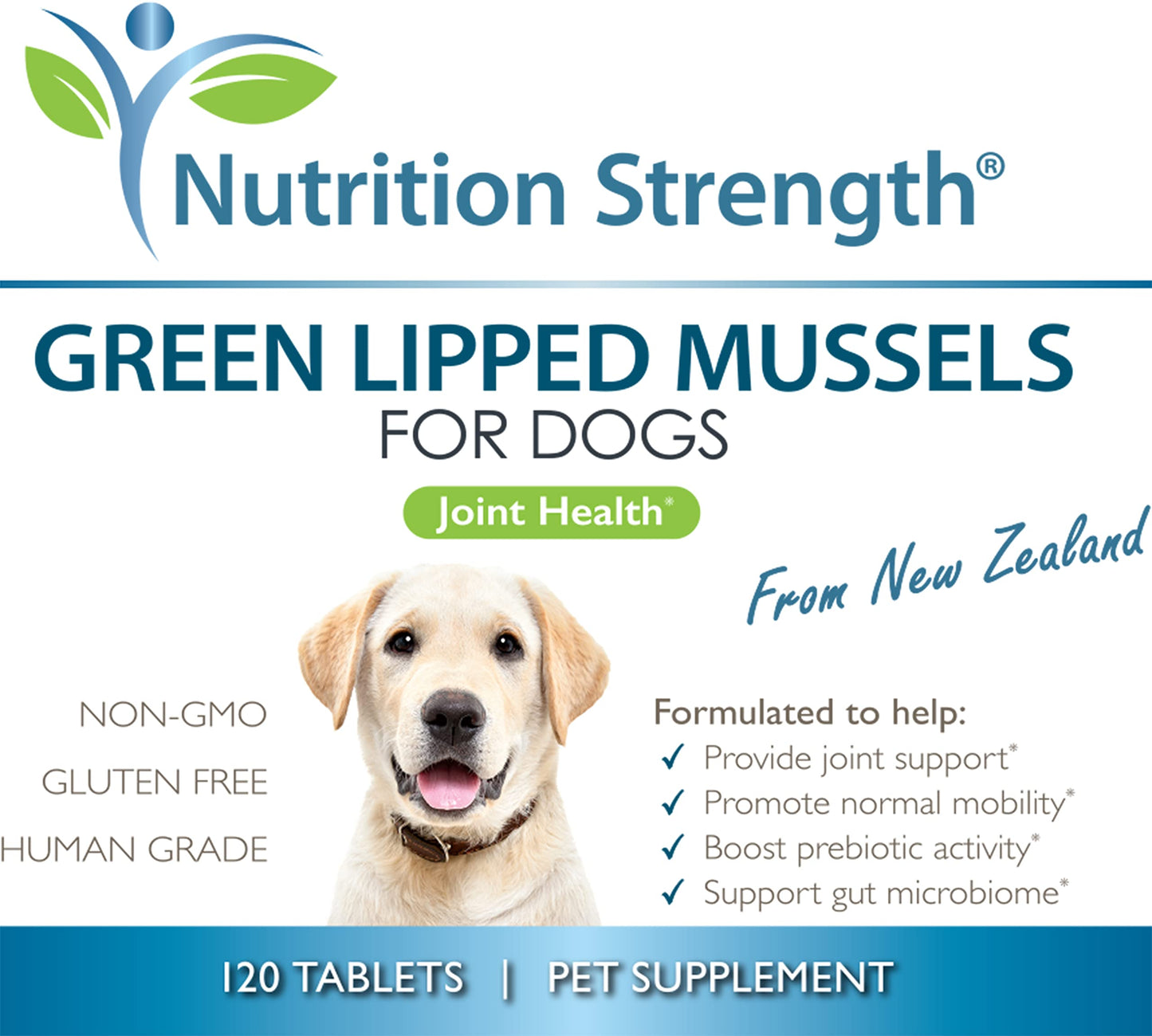 Nutrition Strength Green Lipped Mussels for Dogs for Joint Support & Inflammatory Relief, Promote Normal Mobility & Flexibility, Boost Prebiotic Activity, Support Gut Microbiome, 120 Chewable Tablets