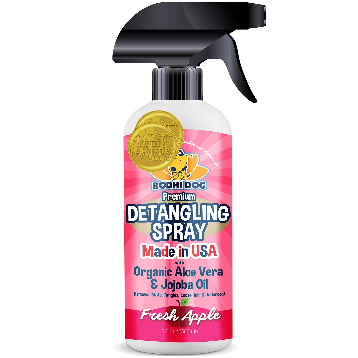 Bodhi Dog Detangling Spray - Fur & Hair Detangler Spray for Dogs & Cats - Easily Removes Mats, Tangles & Knots - Pet Grooming Essentials - Made in USA - Fresh Apple (17 Fl Oz)