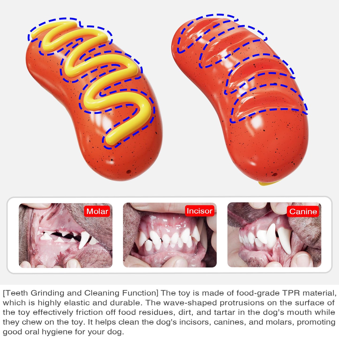 Dog Toys Chewers,Dog Chew Toy for Aggressive Chewers Hotdog,Squeaky Dog Toy Interactive (Red Hotdog)