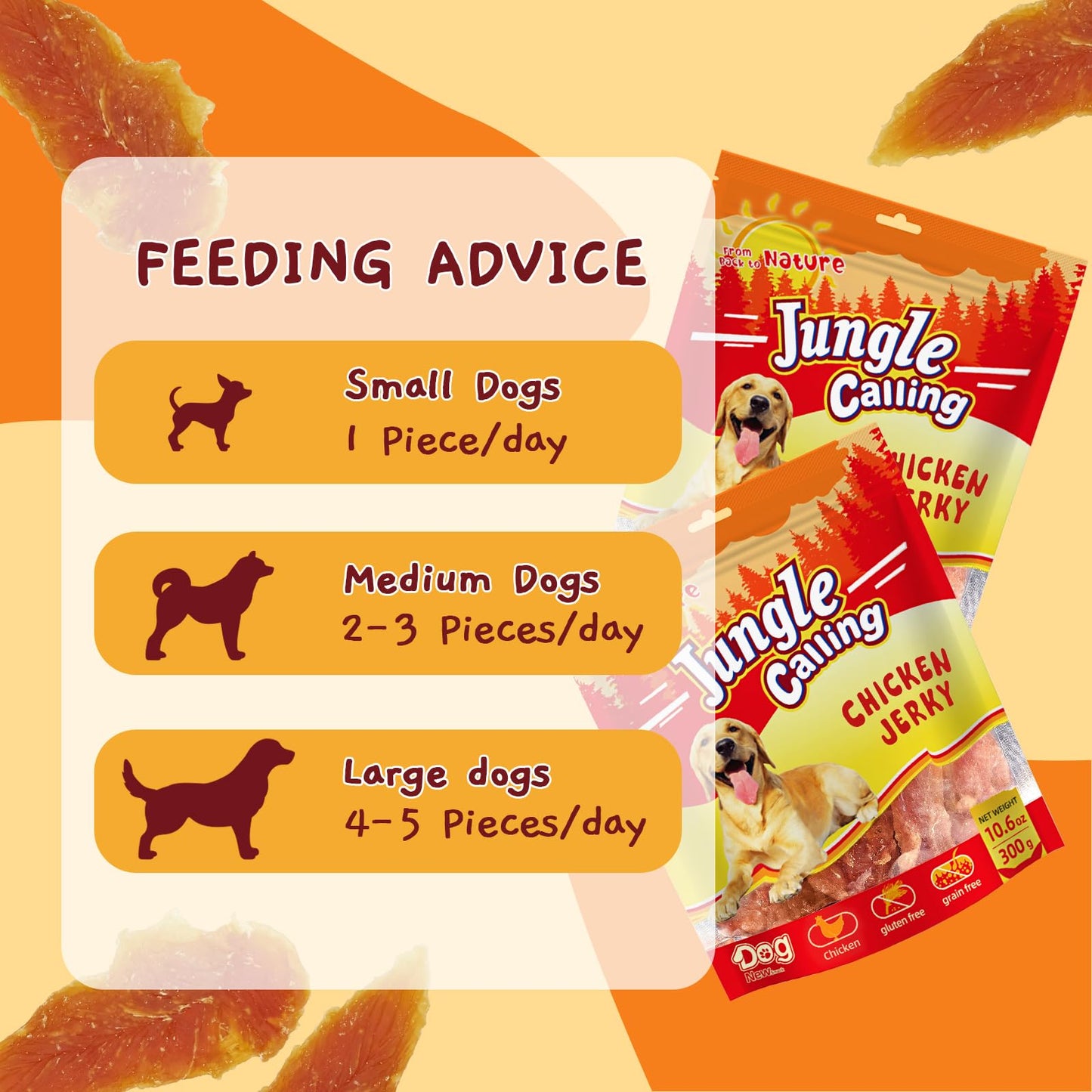 Jungle Calling Dog Treats Chicken Jerky Training Treats, Slow Roasted Snacks for Medium and Large Dogs Chewy Treats 10.6 Ounce (Chicken Jerky)