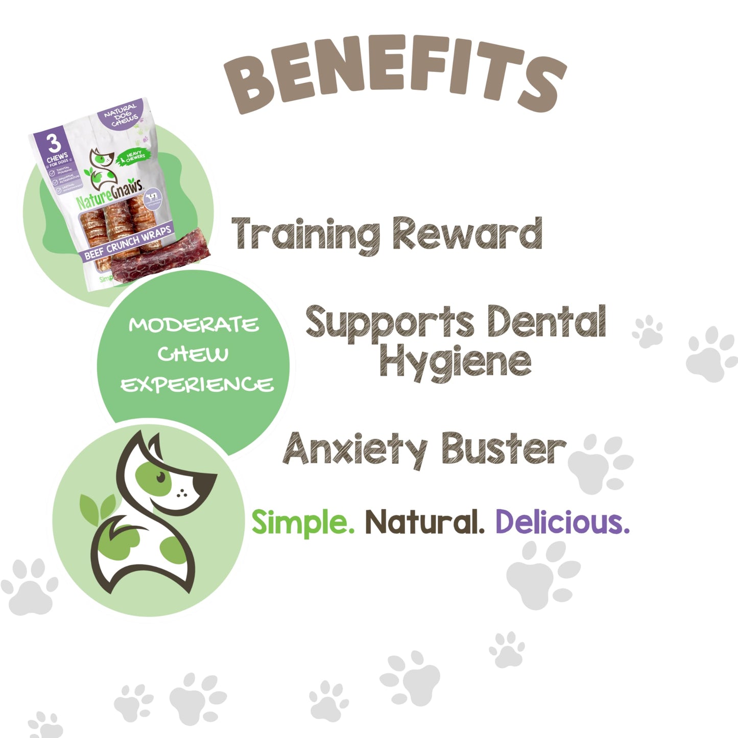 Nature Gnaws Beef Trachea Crunch Wraps for Dogs (3 Count) - Long Lasting Natural Beef Jerky Dog Chew Bones - Rawhide Free