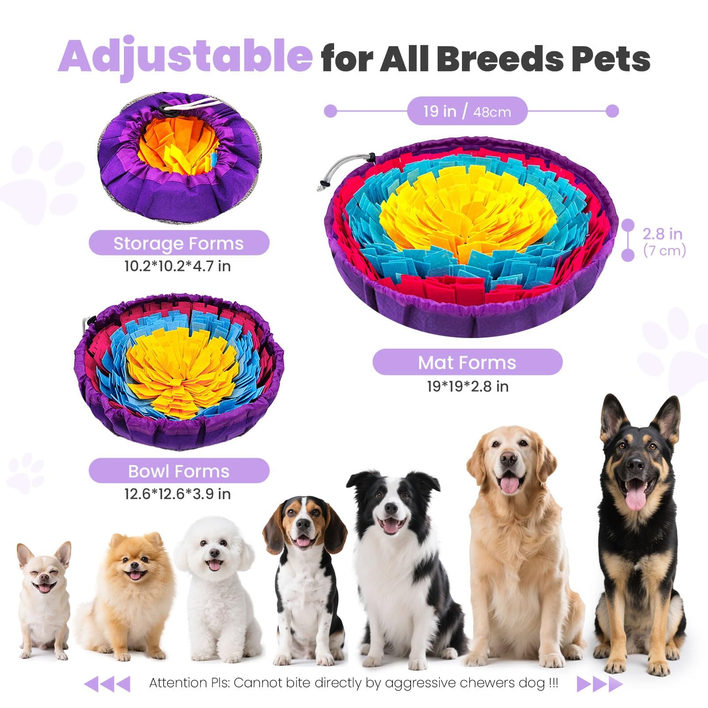 PETCARE Snuffle Mat for Dogs Adjustable Slow Feeder Bowl Interactive Enrichment Puzzle Toys for Small Medium Large Breed Dogs Cats Puppy Sniff Foraging Mats Mental Stimulation Treat Game, 19*19 inch
