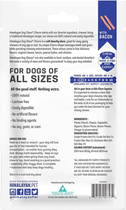 Himalayan Chews 3 Pack of Bacon Yaky Churros Soft Chews, 4 Ounces Each, for Dogs, No Lactose or Grains