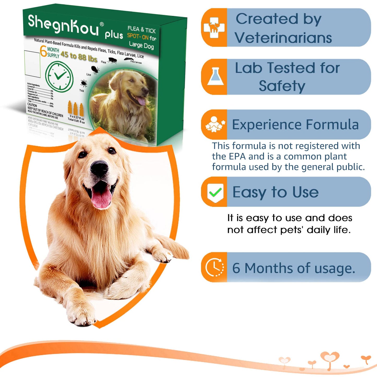 Natural Flea & Tick Treatment for Large Dogs (45-88 lbs) | 6-Month Protection + Free Tools | Vet-Reviewed Formula