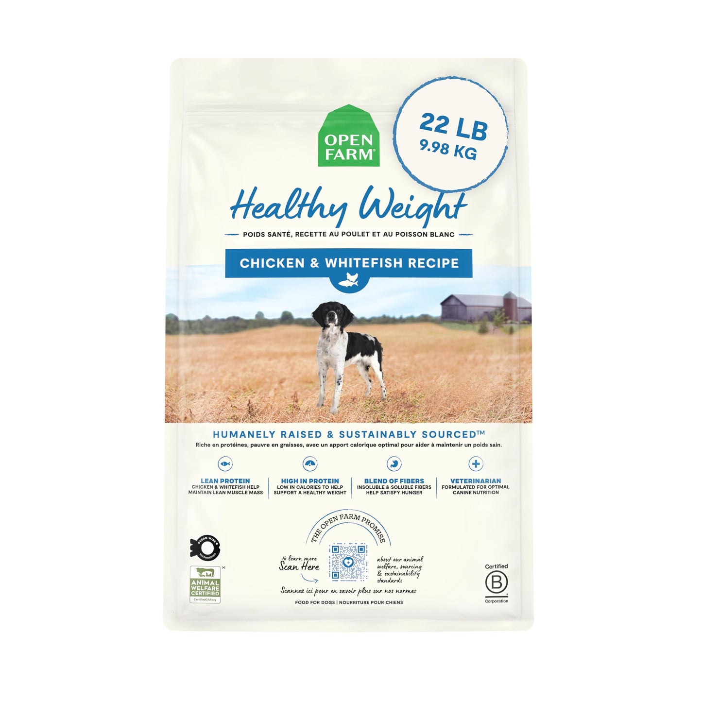 Open Farm, Healthy Weight Dog Food, Veterinarian Formulated High-Protein & Low-Calorie Dry Dog Food for Weight Management, Supports Metabolism & Mobility, Chicken & Whitefish Recipe, 22lb Bag