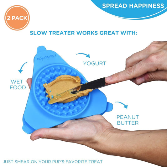 Aquapaw Lick Mat for Dogs - 2-Pack, Regular, Blue - Suction Cup Lick Mat & Slow Feeder Pad for Peanut Butter Dog Treats - Calming Bathing Aid