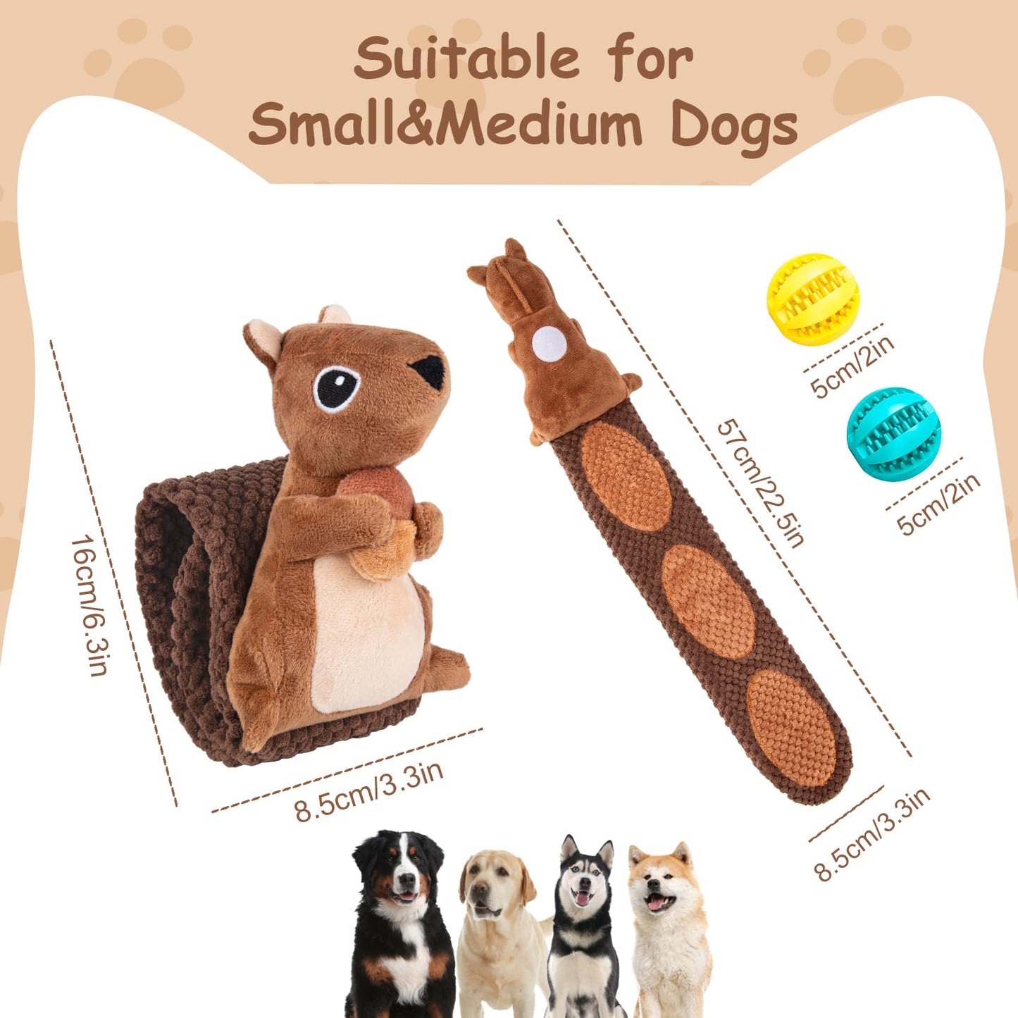 Dog Puzzle Toy, Squirrel Interactive Dog Toy with 2 Chew Balls, Squeaky Dog Toys to Keep Them Busy, Dog Treat Games for Small Puppy, Snuffle Enrichment Toy Anti Boredom, Cognitive Dogs Toy