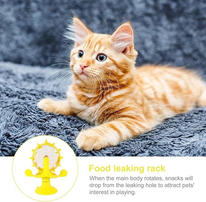 Cat Food Leakage Toy, Interactive Windmill Game Cat Puzzle Food Treat Dispensing Toy with Suction Cup for Kitten Puppy Slow Feeder Snacks