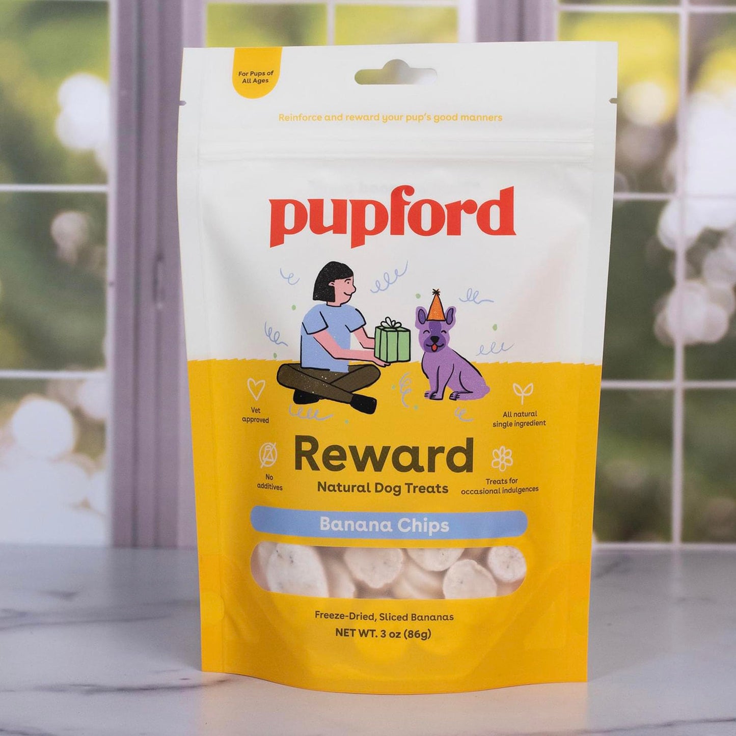 Pupford Freeze Dried Banana Chip Puppy & Dog Treats, Natural, Healthy, Low-Calorie Reward for Small, Medium, and Large Breed Dogs (3 oz)