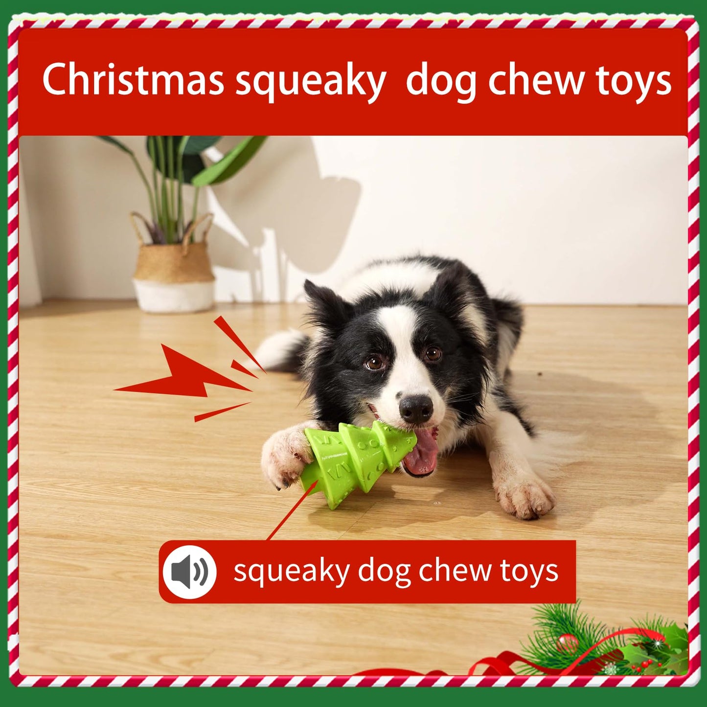 Wunive Christmas Dog Toys,Christmas Tree Shape Dog Chew Toys for Aggressive Chewers,Indestructible Tough Durable Squeaky Dog Toys,Puppy Dog Chew Toys for Small Medium Large Breed