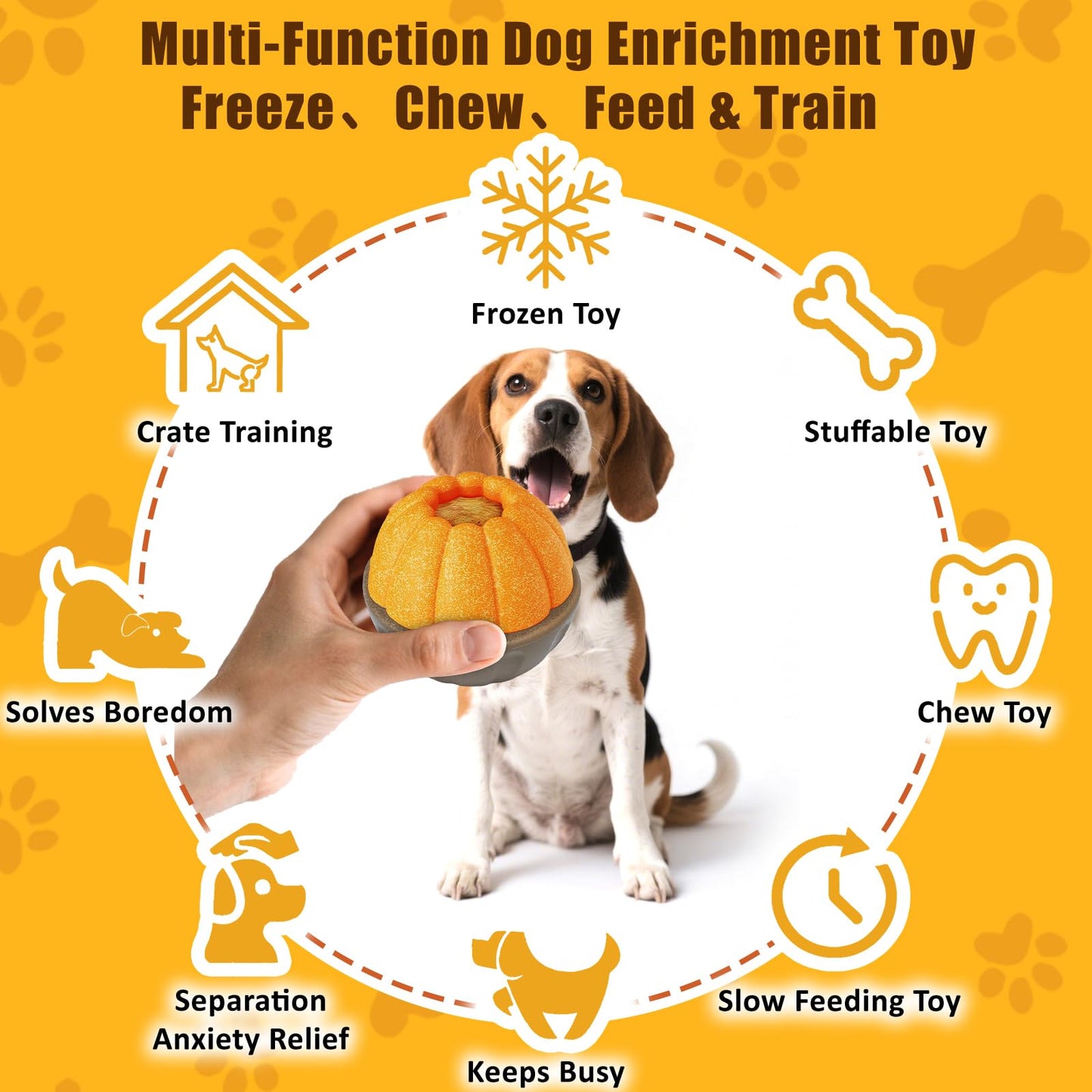 ClariVora 2 Pack Frozen Dog Treat Toy for Aggressive Chewers, Treat Dispensing Enrichment Toy – Freezable Interactive Chew Toy to Keep Dogs Busy – Durable Dog Puzzle Feeder for Boredom Relief, Yellow