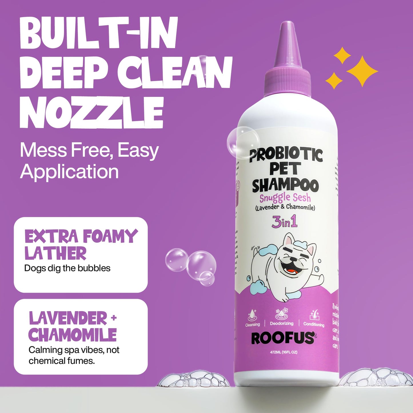 ROOFUS THE DOG Probiotic Pet Shampoo 1 Pack - Snuggle Sesh Dog Shampoo for Conditioner, Moisturizing & Itching - Hypoallergenic Shampoo for Hydrating & Cleansing