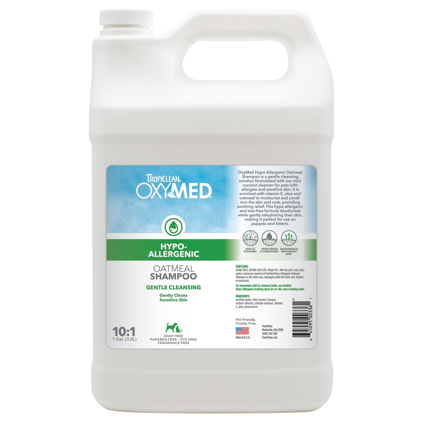 TropiClean OxyMed Hypoallergenic Dog Shampoo for Allergies and Itching, Skin Soothing Shampoo for Pets with Sensitive Skin, Tearless, Cat Safe, 1 Gallon
