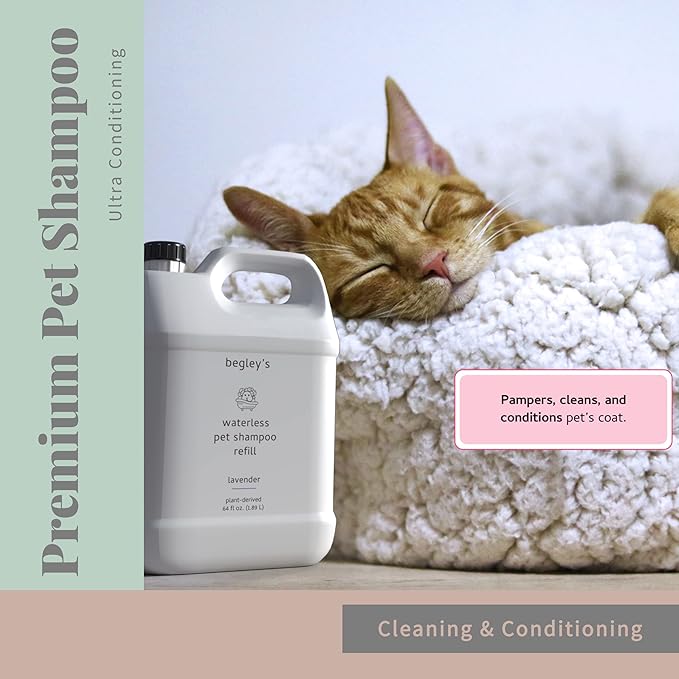 Begley's No Rinse Waterless Pet Shampoo, Bathless Cleaning, Deodorizing, and Odor Removal for a Shiny, Fresh Smelling Coat - Effective for Dogs, Puppies, and Cats - Refill, Fresh Tea Tree