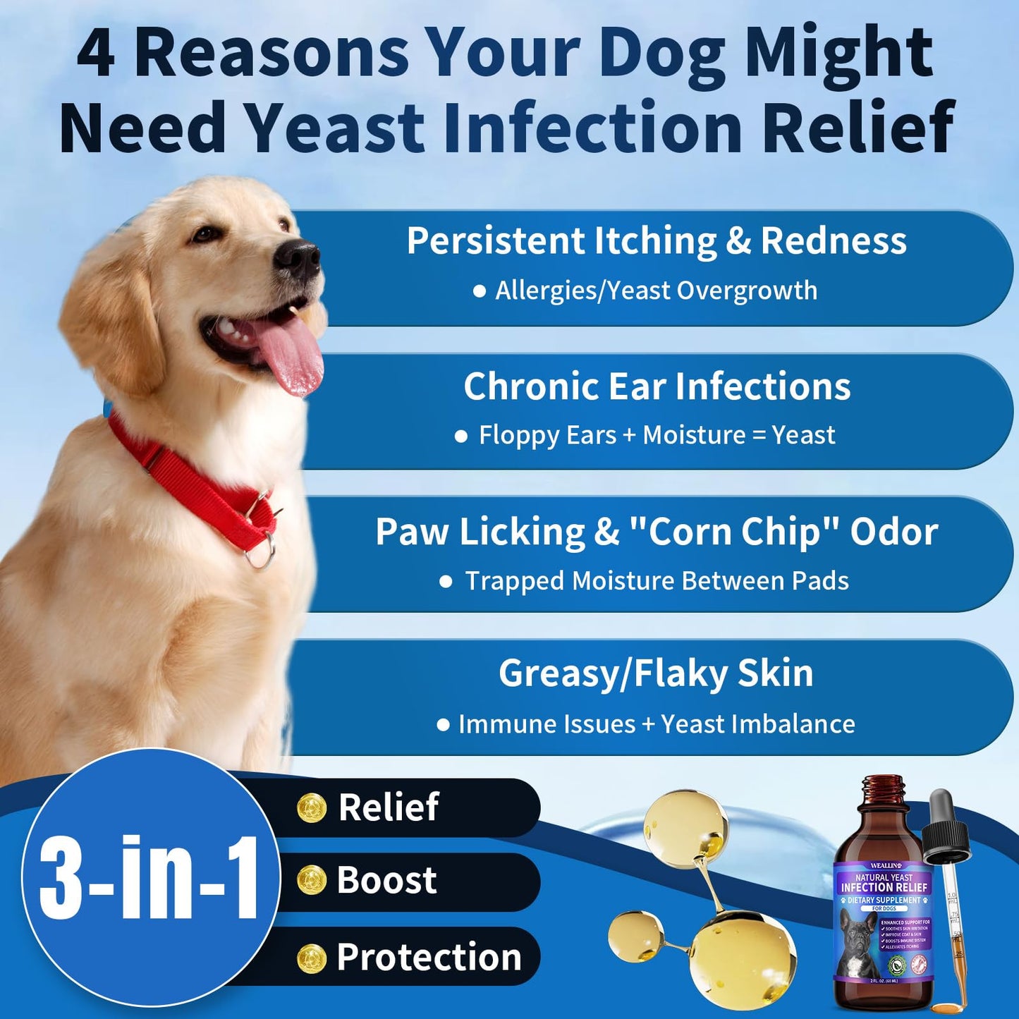 Natural Yeast Infection Treatment for Dogs | Probiotic-Powered Drops with 8-Herbal Blend | Supports Skin, Ears, Allergy Relief | Dog Yeast Infection Treatment Oral Supplement | Bacon-Flavored