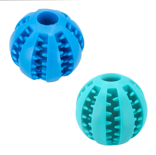 2 Pcs Non-Toxic Rubber Dog Toy Ball, 2.75 inch Durable & Tough Rubber Dog Treat Dispensing Puzzle Ball Chew Toy & IQ Training Toy for Small & Medium Sized Dogs (Blue & Turquoise)