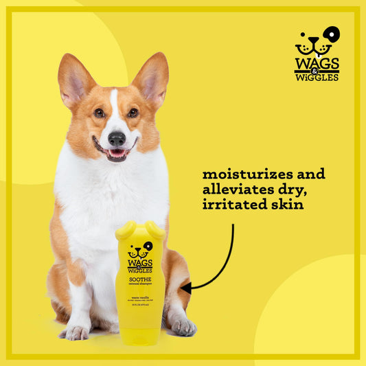 Wags & Wiggles Soothe Oatmeal Dog Shampoo, Warm Vanilla Scent - Soothing Shampoo for Dogs with Dry, Itchy, and Sensitive Skin, 16 Fl Oz