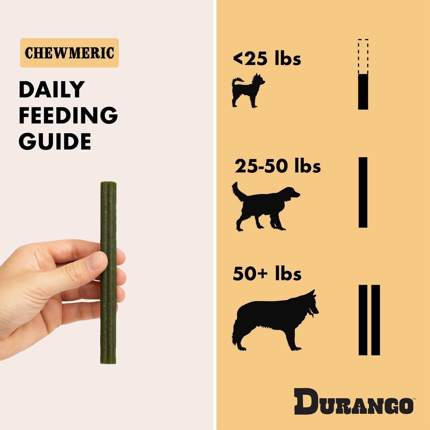 Durango Chewmeric Dental Sticks for Dogs – 6” Plant-Based Dog Chews with Turmeric, Spirulina, and Peppermint – Fresh Breath & Joint Support – Grain-Free Vegan Treats – Made in USA (6 Count)