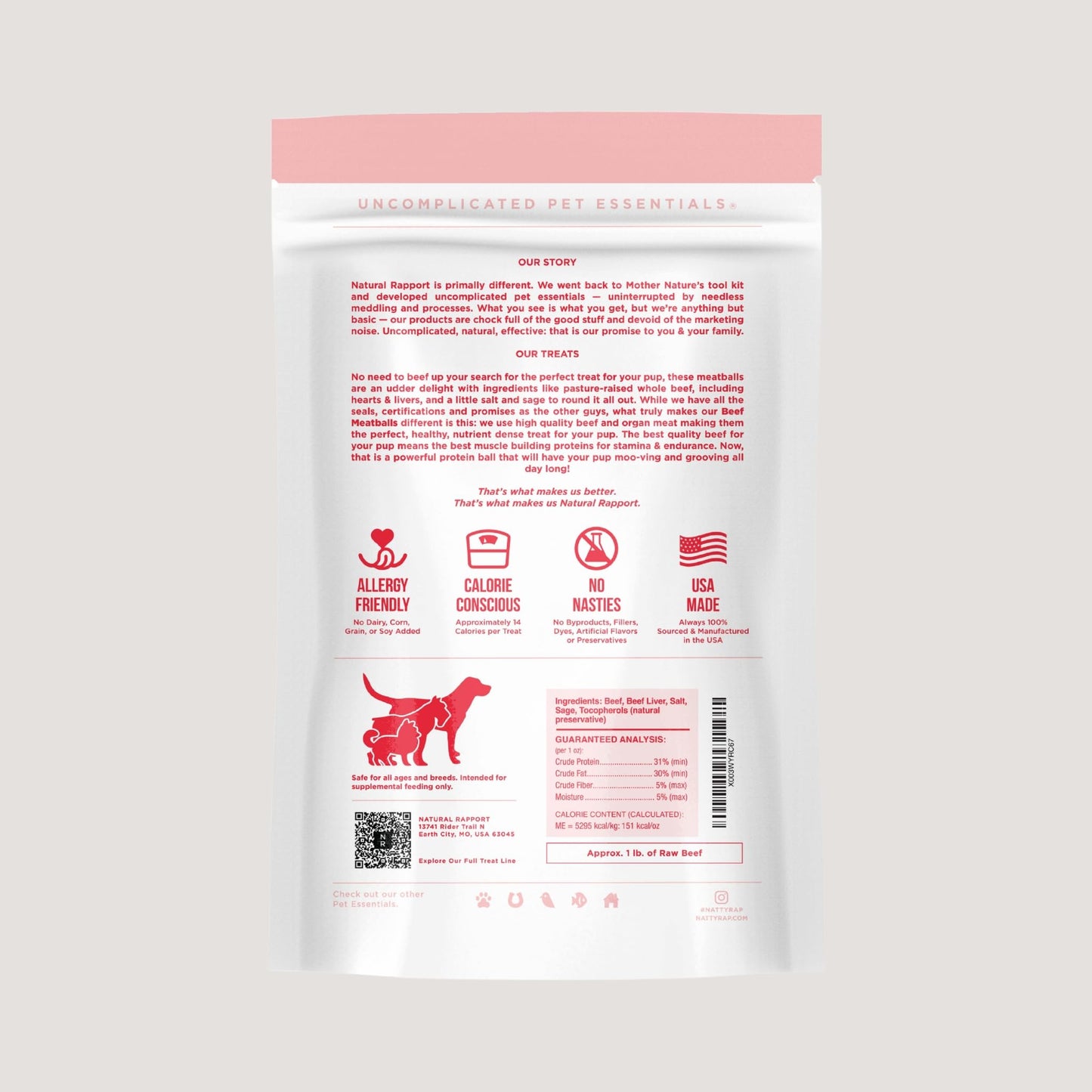 Natural Rapport Beef Meatball Dog Treats - The Only Beef Meatballs Dogs Need - All Natural Dog Treats for Small and Large Dogs (4 oz)