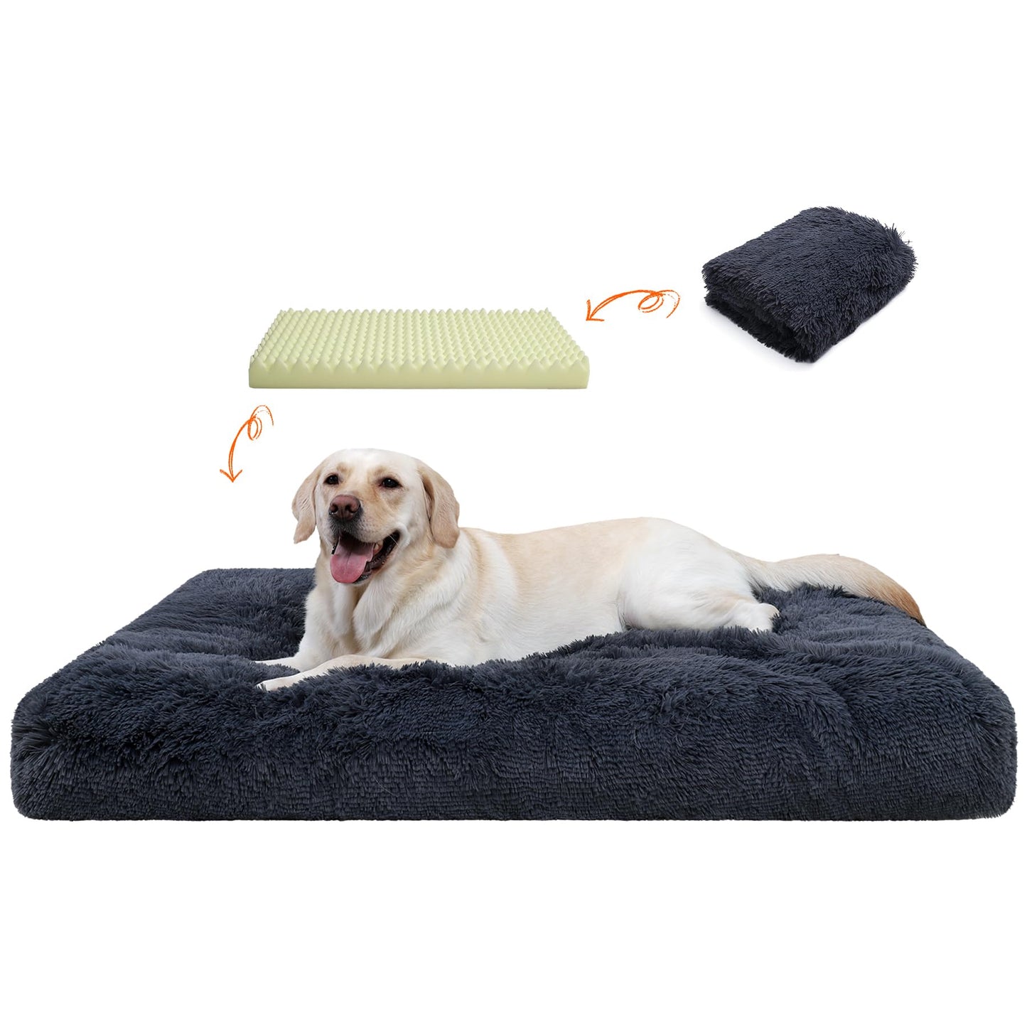 XL Orthopedic Dog Beds Large Sized Dog, Washable Dog Bed with Removable Cover, Waterproof Dog Crate Bed with Non-Slip Bottom, Fluffy Pet Bed 41×27 Inch, Dark Grey