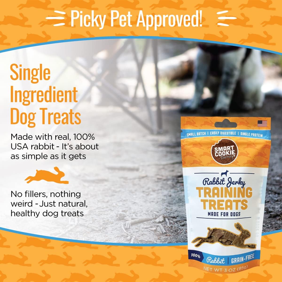 Smart Cookie Single Ingredient Rabbit Jerky Dog Treats - Bite Size Training Treats for Dogs and Puppies with Allergies and Sensitive Stomachs - Dehydrated, 100% Meat, Made in USA - 3oz, Pack of 1