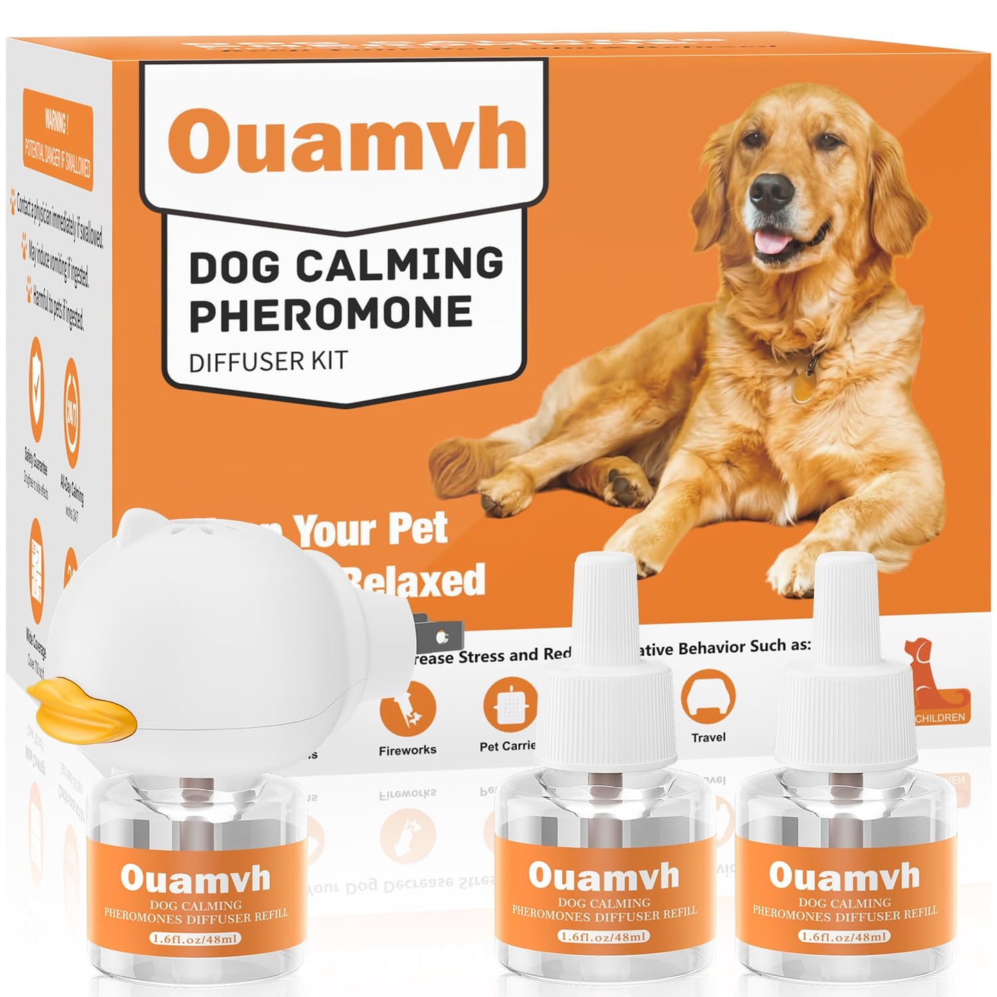 Ouamvh Dog Calming Diffuser,Relaxing Solution for Stress and Anxiety in Dogs, Reducing Scratching and Barking Behaviors in Puppies, Medium, and Large-Sized Dogs,Help Train Dog to Pee