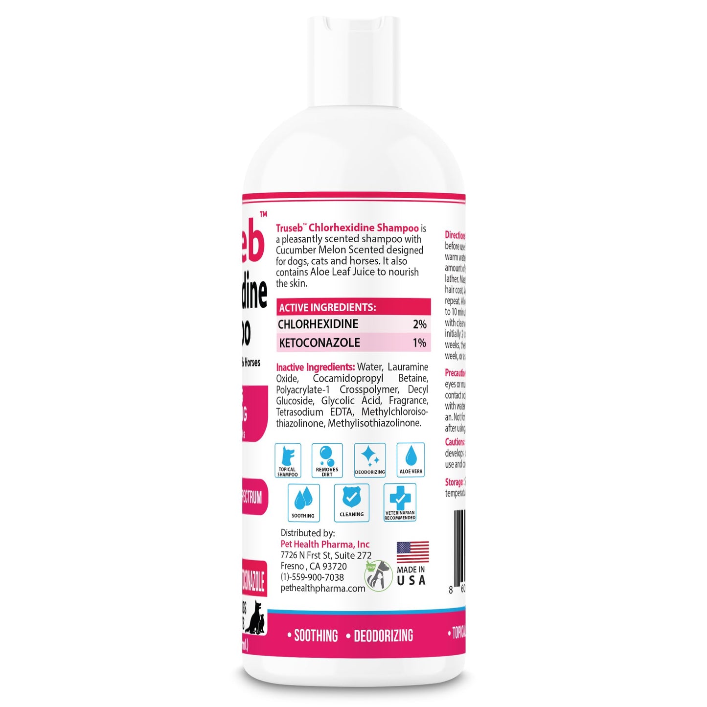 Truseb Topical Ketoconazole and Chlorhexidine Shampoo for Dogs, Cats, and Horses with Aloe - 16 oz (Ketoconazole & Chlorhexidine Shampoo, 16 oz)