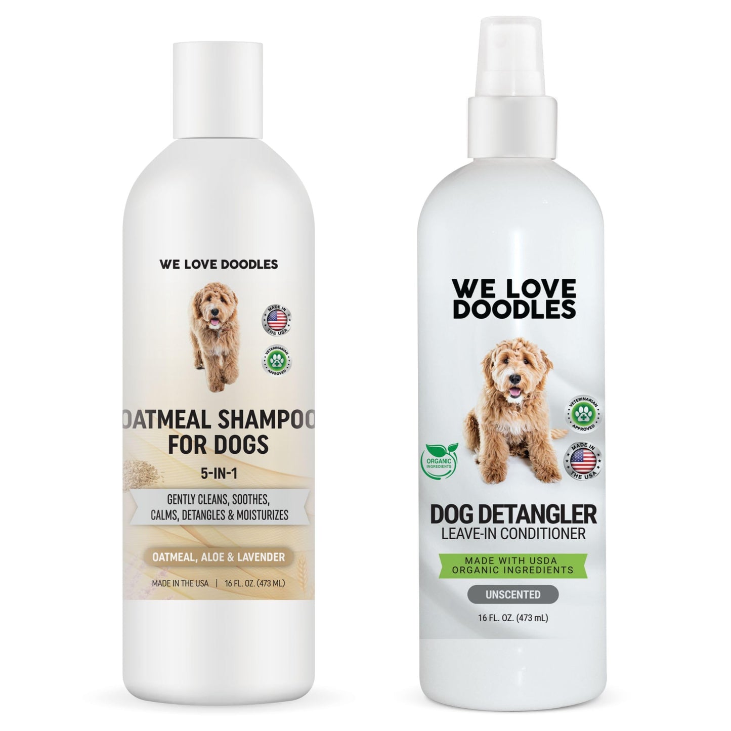 We Love Doodles Premium Oatmeal Shampoo & Detangler Spray for Dogs - Gentle For Itchy & Sensitive Skin, Soothing for Dry Skin, Moisturizing Anti-Itch, Leave-in Conditioner Tangle Remover - Made in USA