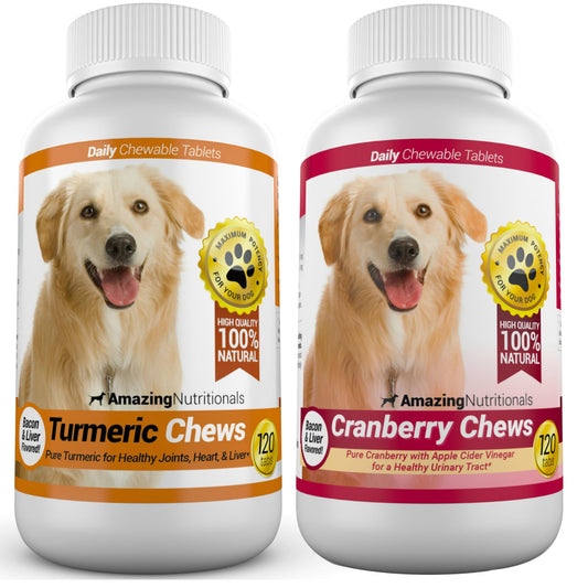 Amazing Joint Support Dog UTI Treatment Bundle - Turmeric, Cranberry Eliminates Joint Pain Inflammation and UTI Prevention