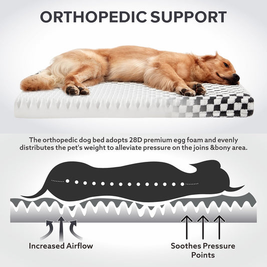 JOEJOY Dog Bed for Large Dogs, Large Orthopedic Dog Bed with Removable Washable Cover, Cute Modern Plush & Memory Egg Crate Foam Dog Bed, 36 x 27 inch, Grey