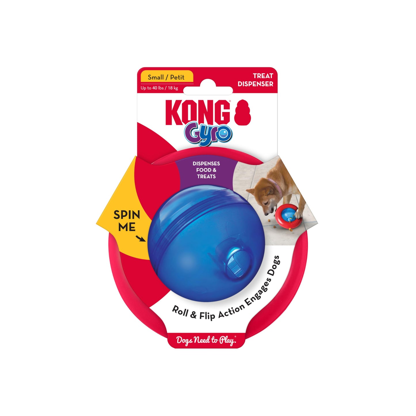 KONG Gyro - Interactive Dog Toy for Treat Dispensing - Dog Slow Feeder for Healthy Eating - for Small Dogs