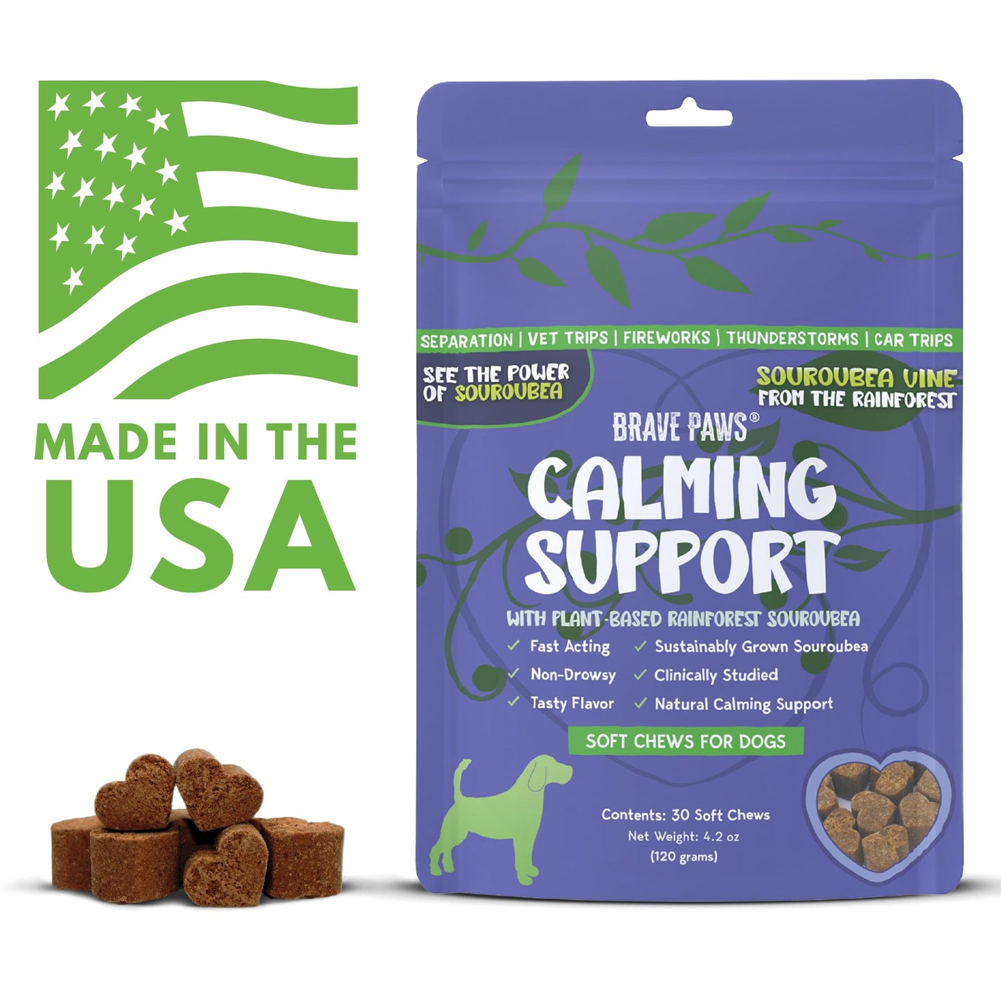 Dog Calming Chews - Anxiety Relief Treats - Calming Chews for Dogs with Natural Souroubea - Calming Treats for Dogs Help Manage Stress and Promote Relaxation, Anxiety Relief for Dogs, Made in the USA