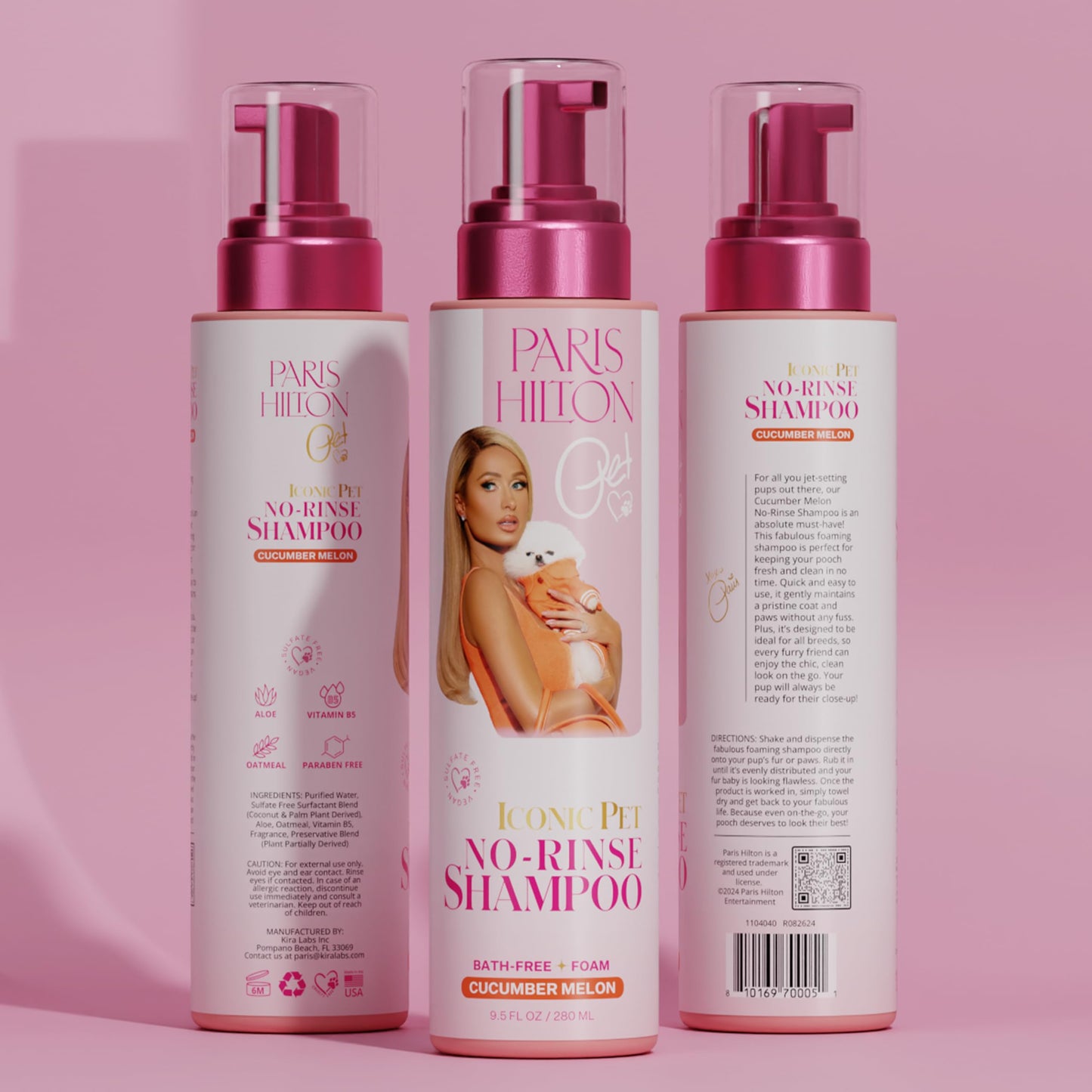 Paris Hilton Pet Iconic Cucumber Melon Scent No-Rinse Dog Shampoo, Waterless Dog Wash, Hypoallergenic, 280ml – Quick Clean for Dogs, Easy Grooming, No Rinse Needed