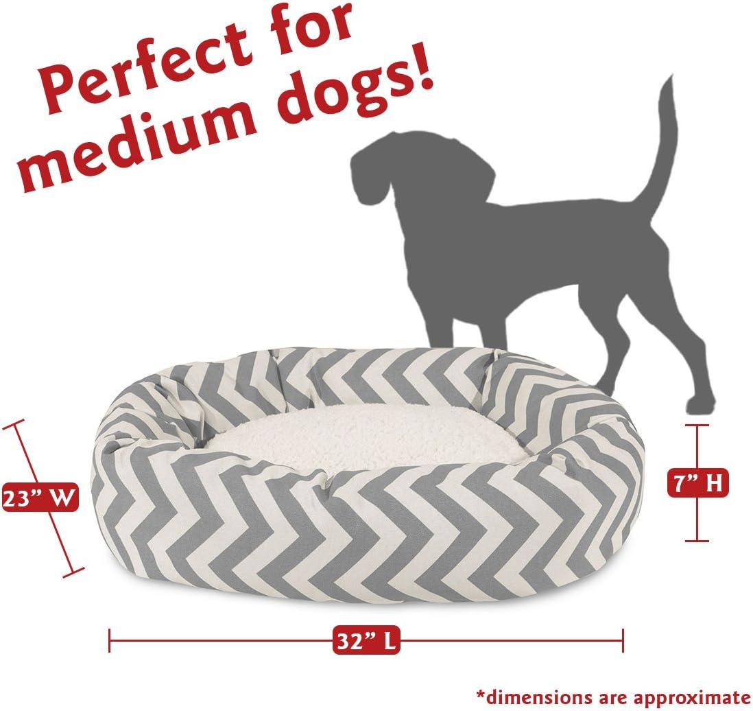 Majestic Pet 32 Inch Chevron Sherpa Calming Dog Bed Washable – Cozy Soft Round Pet Beds with Spine for Head Support - Fluffy Donut Bed 32x23x7 (inch) – Medium - GRAY