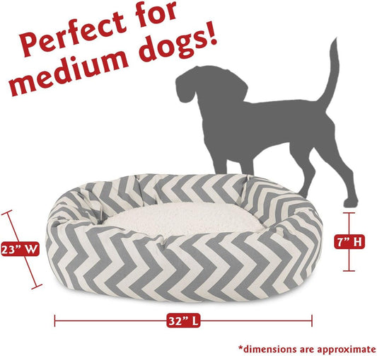 Majestic Pet 32 Inch Chevron Sherpa Calming Dog Bed Washable – Cozy Soft Round Pet Beds with Spine for Head Support - Fluffy Donut Bed 32x23x7 (inch) – Medium - GRAY