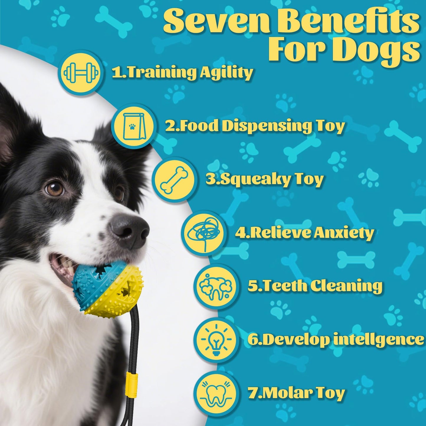 PETVENTURE Interactive Dog Toys Tug of War Puppy Teething Toys Dog Puzzle Treat Food Dispensing Ball Toy Teeth Cleaning Sound Ball for Small Dogs