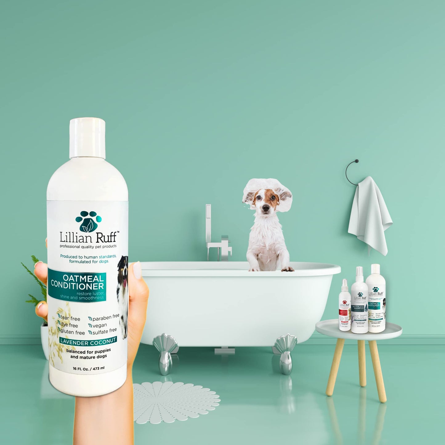Lillian Ruff PRO Formula Oatmeal Dog Conditioner - Nourishing & Calming Relief for Allergies & Sensitive Skin - Detangles, Softens & Adds Shine with Oatmeal, Coconut Oil & Lavender - USA (16oz+Brush)