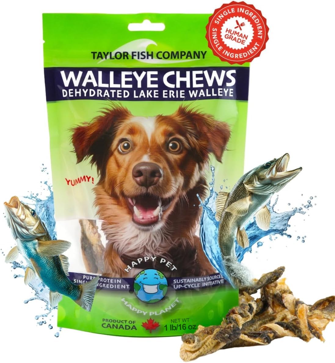 Fish Dog Treats for Small, Medium, Large Dogs | One-Ingredient Natural Organic Dog Training Treats | Human-Grade, High-Protein, Low-Fat, Omega 3, Grain-free | Satisfy Urge to Chew (1LB/16oz Bag)
