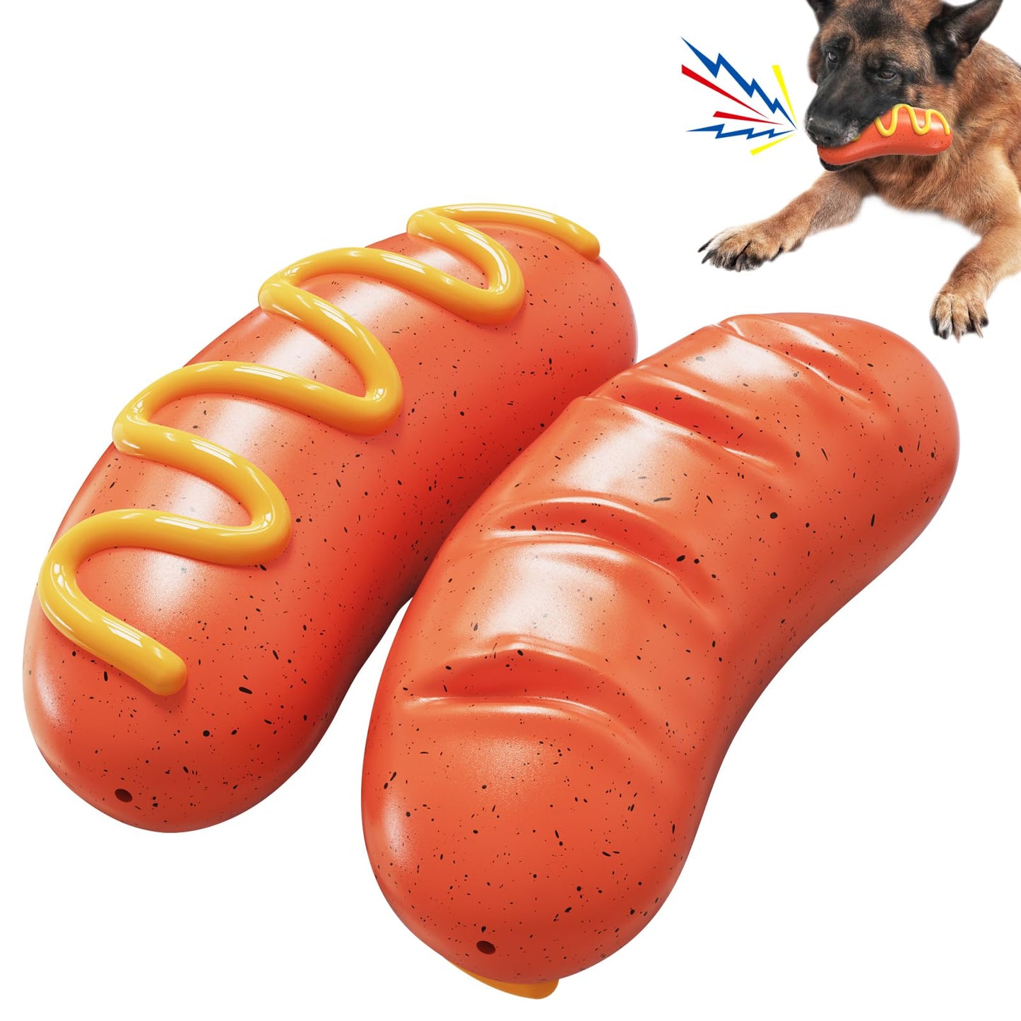 Dog Toys Chewers,Dog Chew Toy for Aggressive Chewers Hotdog,Squeaky Dog Toy Interactive (Red Hotdog)